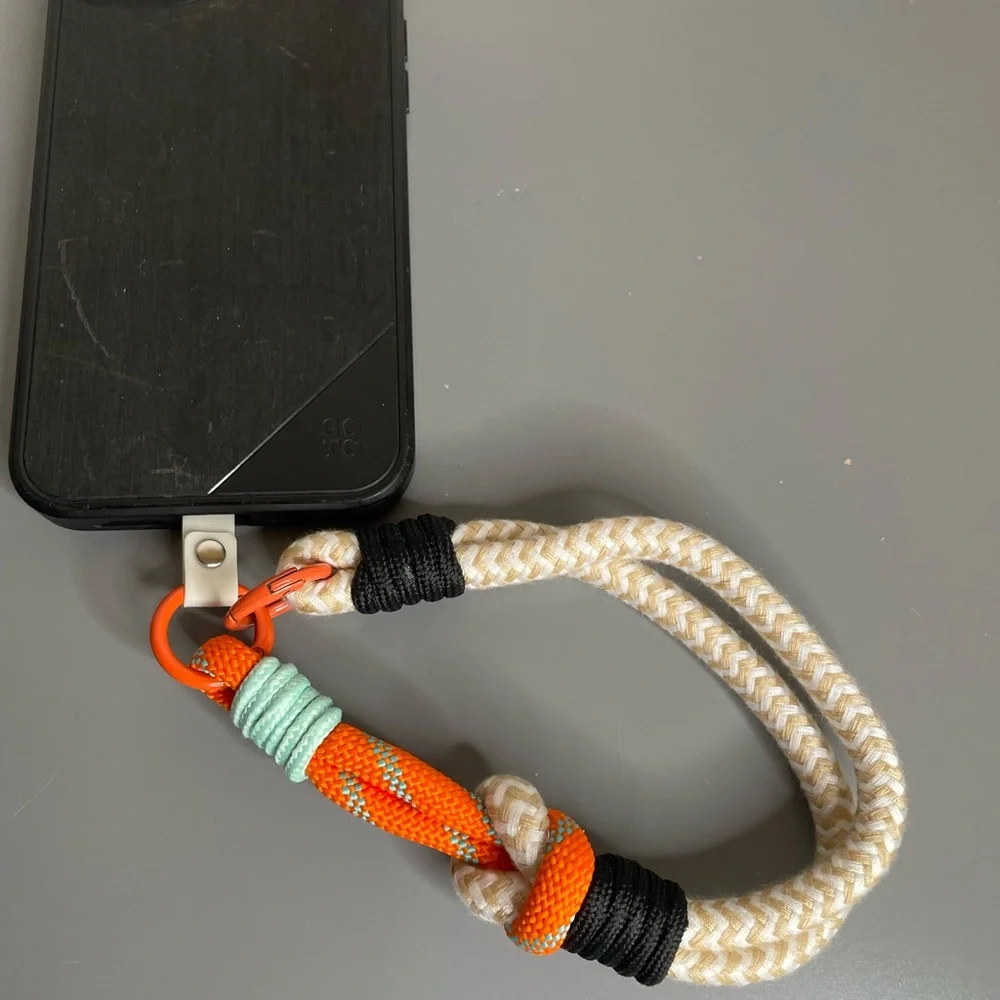 Colorful Rope Phone Wrist Lanyard - Orange, Beige, Mint